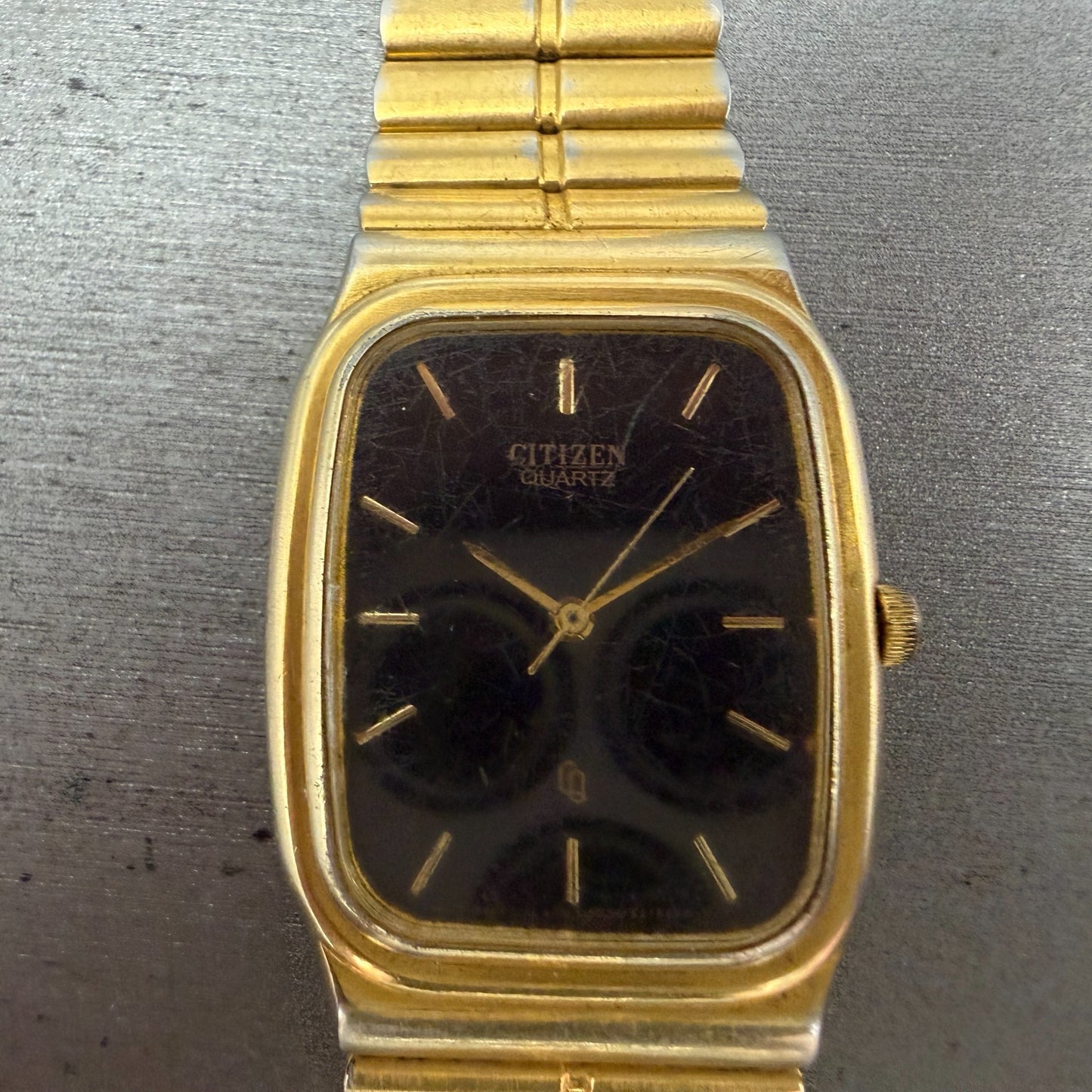 Citizen CQ Tank Watch Men 26mm Black Dial Gold Tone Rectangle 6030-S60244 PARTS2