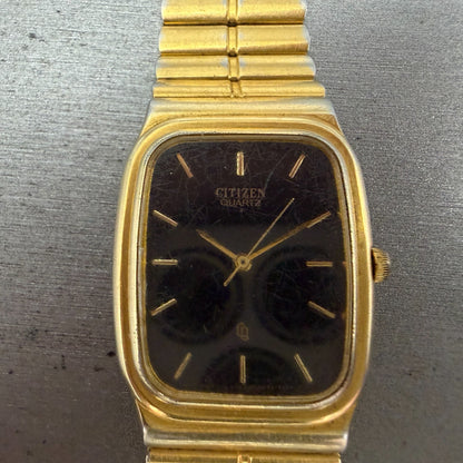 Citizen CQ Tank Watch Men 26mm Black Dial Gold Tone Rectangle 6030-S60244 PARTS2