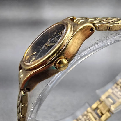 Seiko Watch Women 18mm Black Dial Gold Tone Oval V401-5109 New Battery Vintage2