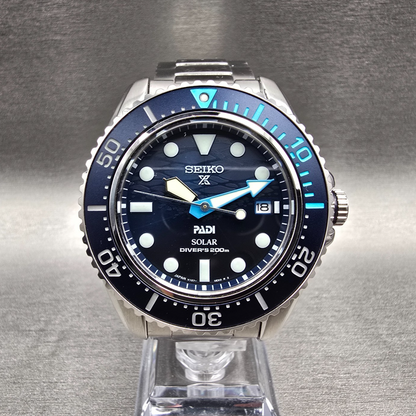 Seiko Prospex PADI Great Blue Watch Men 43mm Blue Dial Steel Solar SBDJ057 W/Box0
