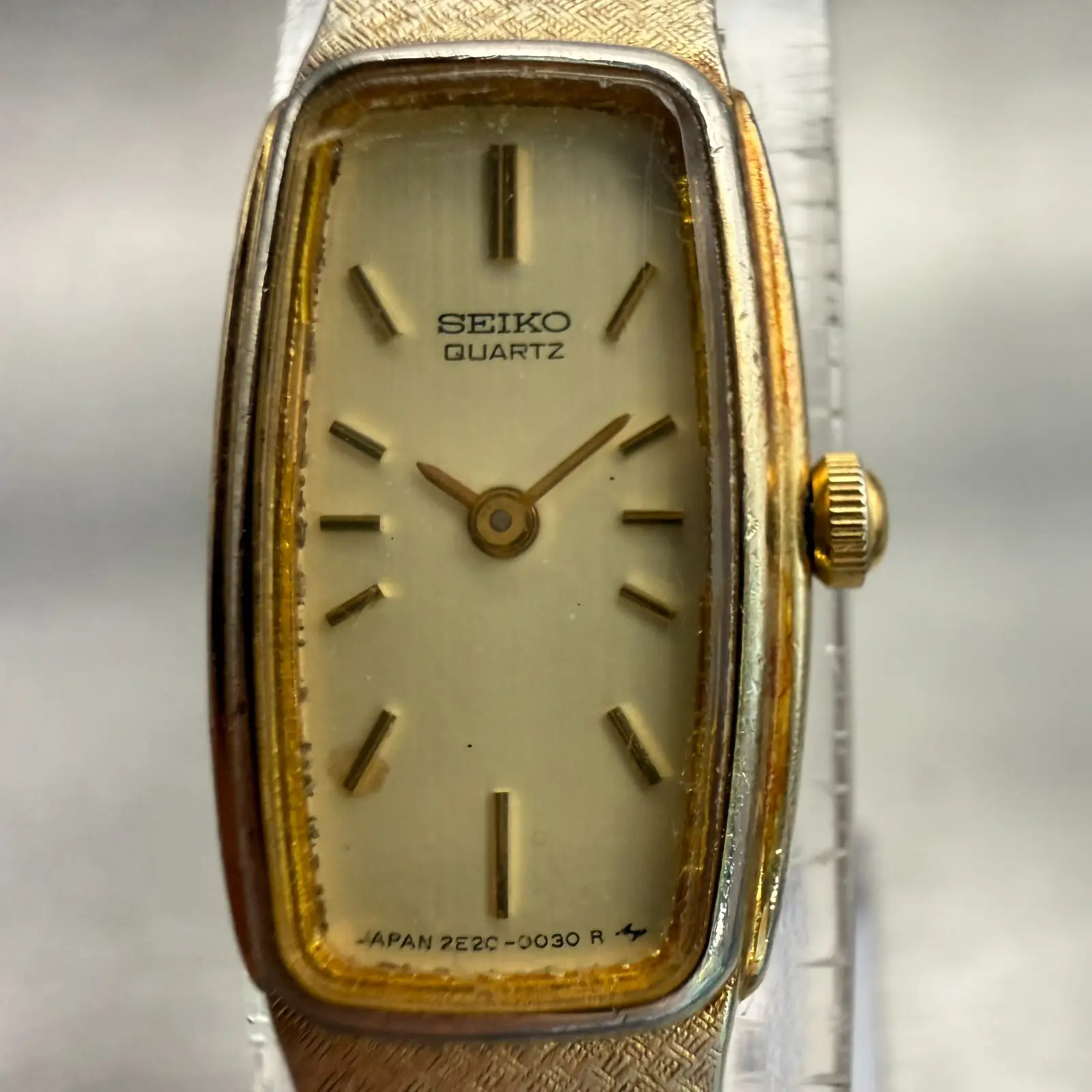 Seiko Watch Women 13mm Champagne Dial Gold Tone Rectangle 2E20-5019 New Battery1