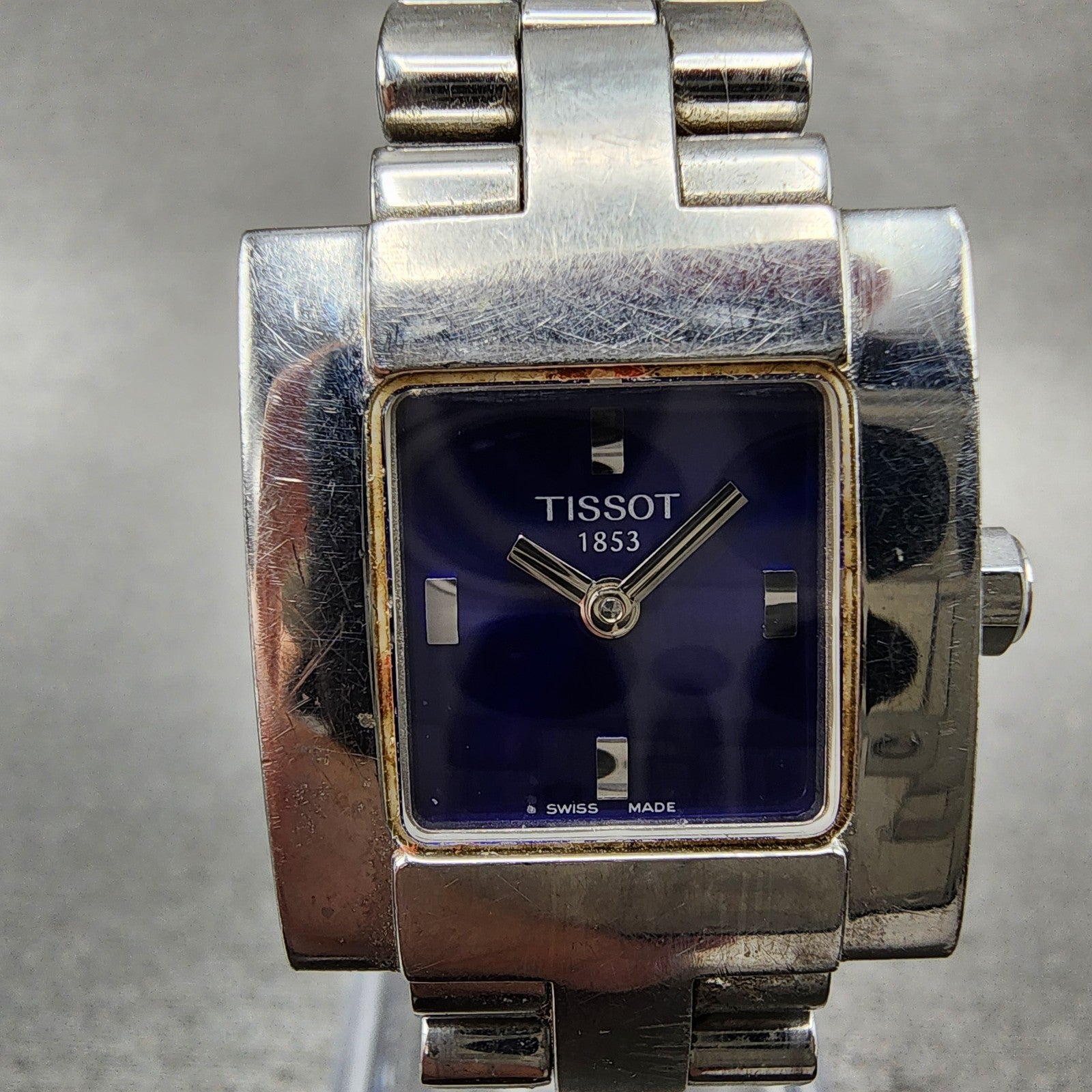 Tissot Tank Watch Women 22mm Blue Dial Steel Rectangle L370K New Battery1
