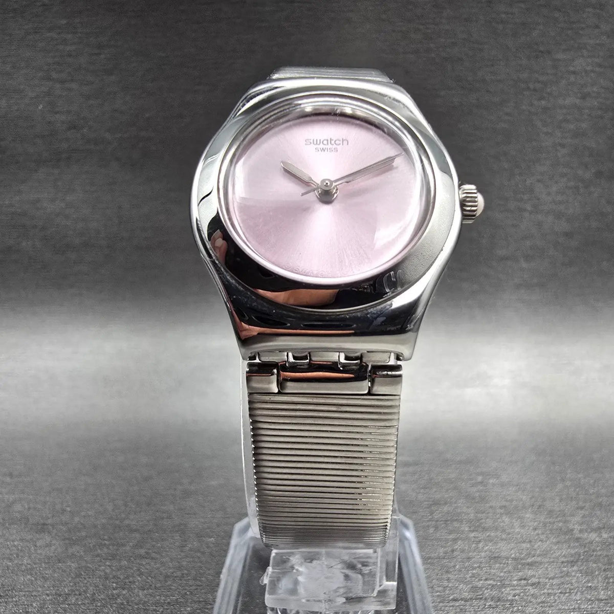 Swatch Pink Pill Watch Women 24mm Pink Dial Silver Tone Round YSS264M New Batt5