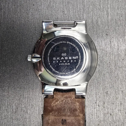 Skagen Denmark Watch Men 34mm Black Dial Silver Tone Round 433LSLB New Battery6