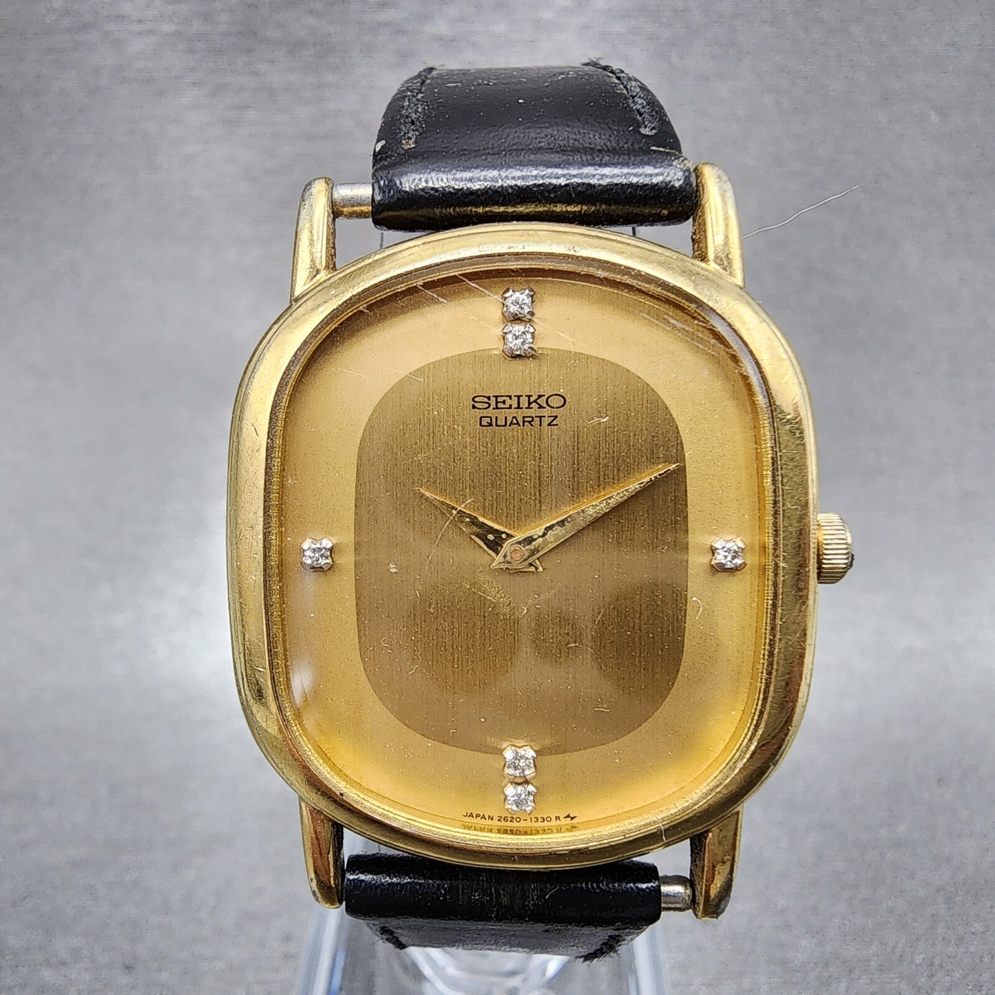 Seiko Watch Men 29mm Gold Dial Gold Tone Oval 2620-5599 New Battery Vintage