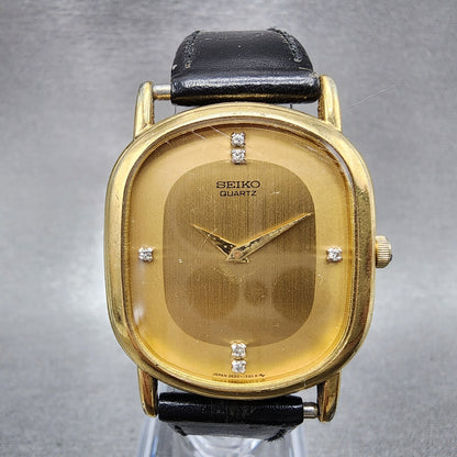 Seiko Watch Men 29mm Gold Dial Gold Tone Oval 2620-5599 New Battery Vintage