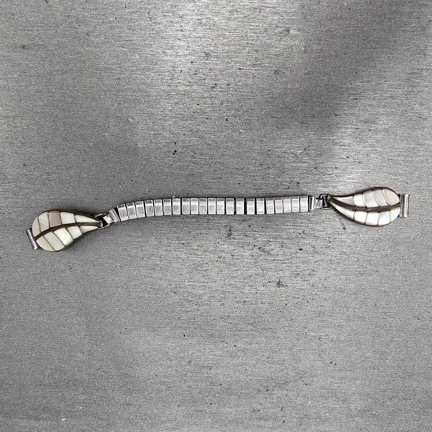 Navajo Sterling Silver Watch Band Tips 9mm Mother Of Pearl Leaf Design Vintage0