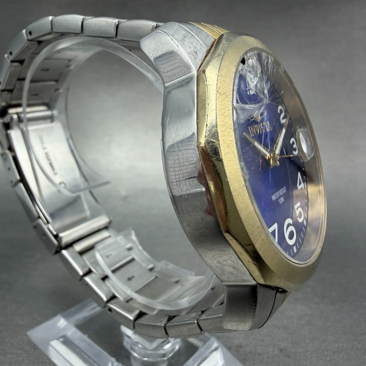 Invicta Watch Men 44mm Blue Dial Two Tone Date Round 6864 CRACKED!!! New battery3