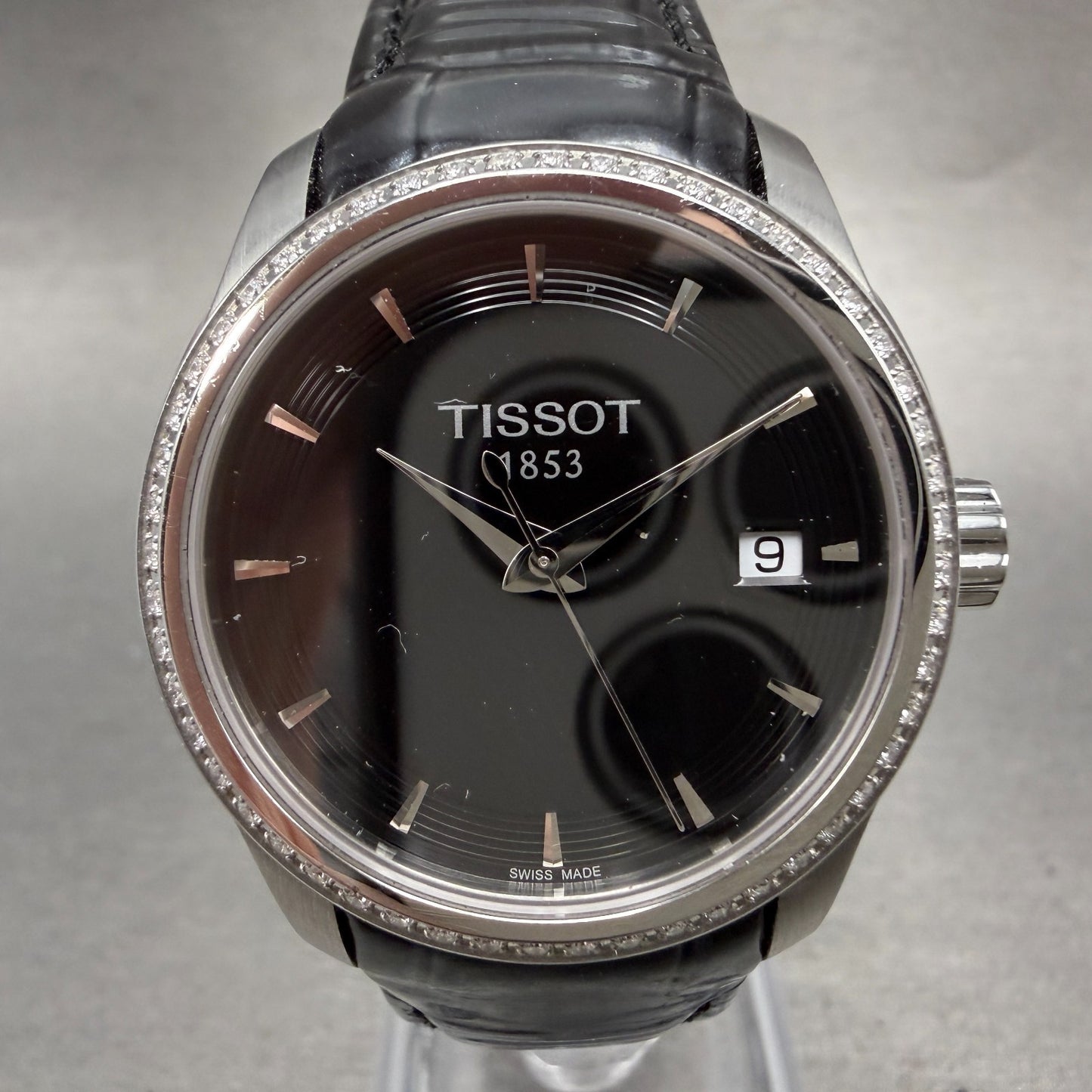 Tissot Couturier Watch Women 32mm Black Dial Steel Diamond Bezel NO CASEBACK0