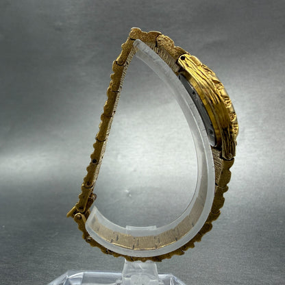 Elgin Watch Women 26mm Black Dial Gold Nugget Case Tone New Battery VTG KLJ8