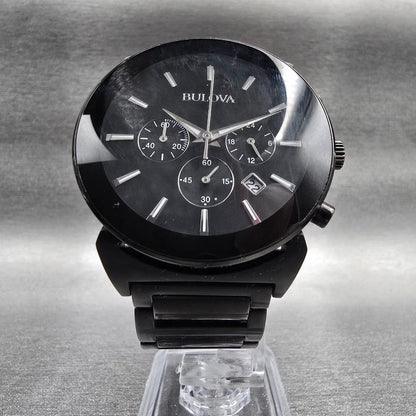 Bulova Watch Men 41mm Black Dial Black Tone Chronograph Date 98B215 New Battery5