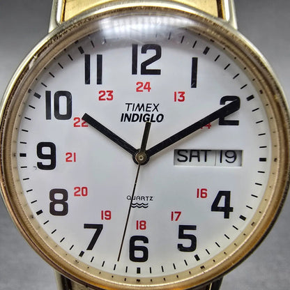 Timex Easy Reader Watch Men 35mm White Dial Gold Daydate Round New Battery1