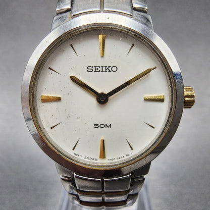Seiko Watch Women 24mm White Dial Two Tone Round 7N00-0AR0 New Battery