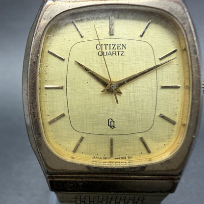 Citizen CQ Tank Watch Men 30mm Champagne Dial Gold Tone Rectangle New Batt VTG1