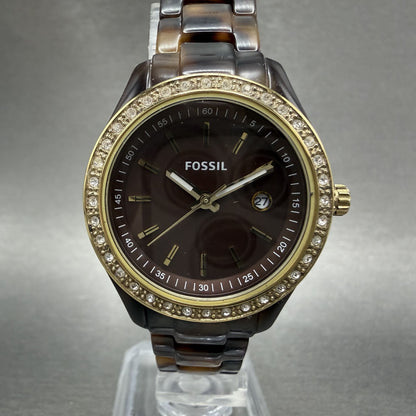 Fossil Stella Mini Watch Women 31mm Brown Dial Brown Tortoise Date ES-2922 Runs0