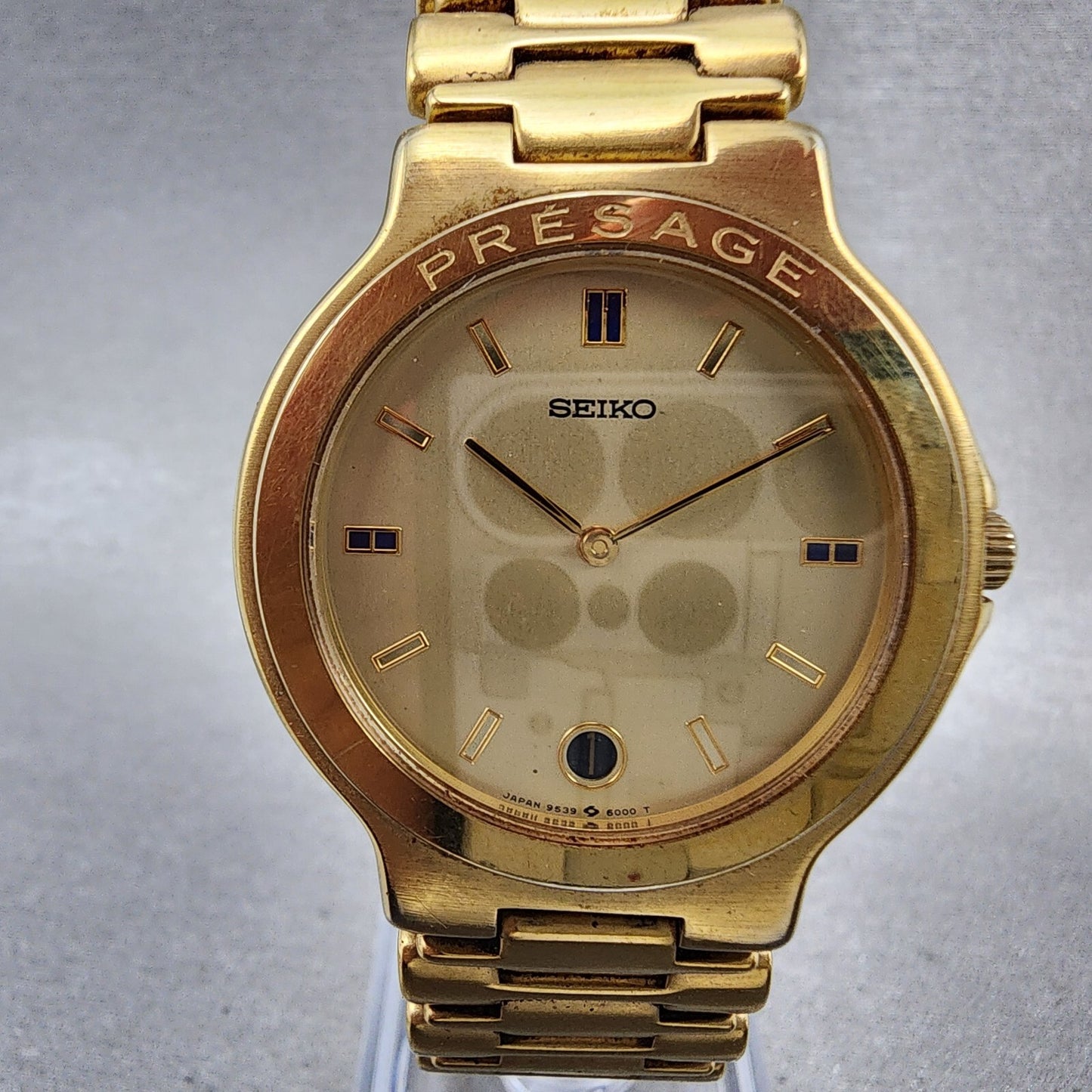 Seiko Presage Watch Men 33mm Champagne Dial Gold Tone Date Round New Battery