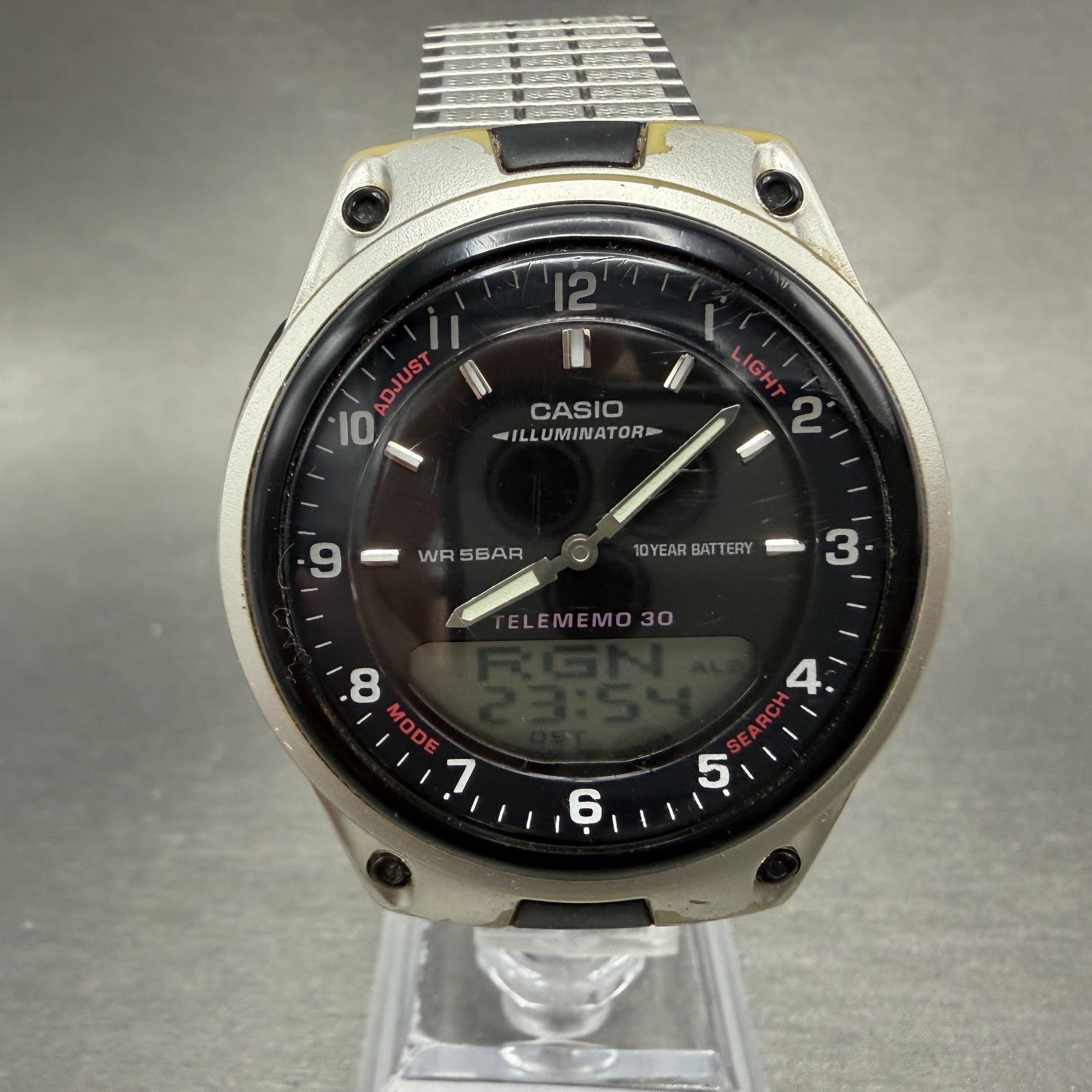 Casio Telememo 30 Watch Men 40mm Black Dial Plastic Analog Digital AW-80 NewBatt0