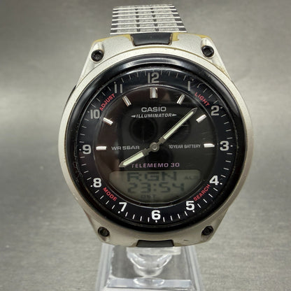 Casio Telememo 30 Watch Men 40mm Black Dial Plastic Analog Digital AW-80 NewBatt0