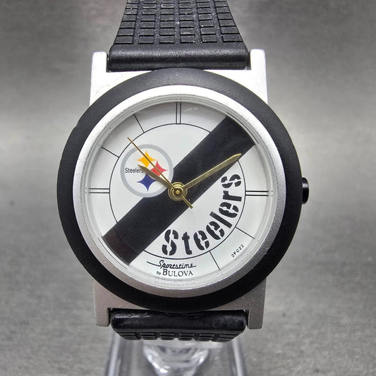 Bulova Steelers Watch Unisex 31mm White Dial Silver Tone Round 2FC22 New Battery0