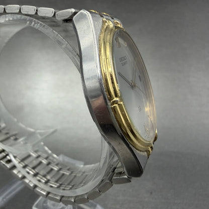 Seiko SQ Watch Men 33mm Silver Dial Two Tone Date Round 5Y22-7A09 New Battery3