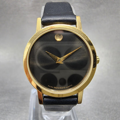 Movado Museum Watch Women 25mm Black Dial Gold Tone Round 87-25-832 New Batt B12