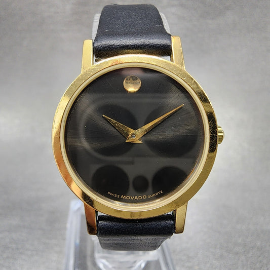 Movado Museum Watch Women 25mm Black Dial Gold Tone Round 87-25-832 New Batt B12