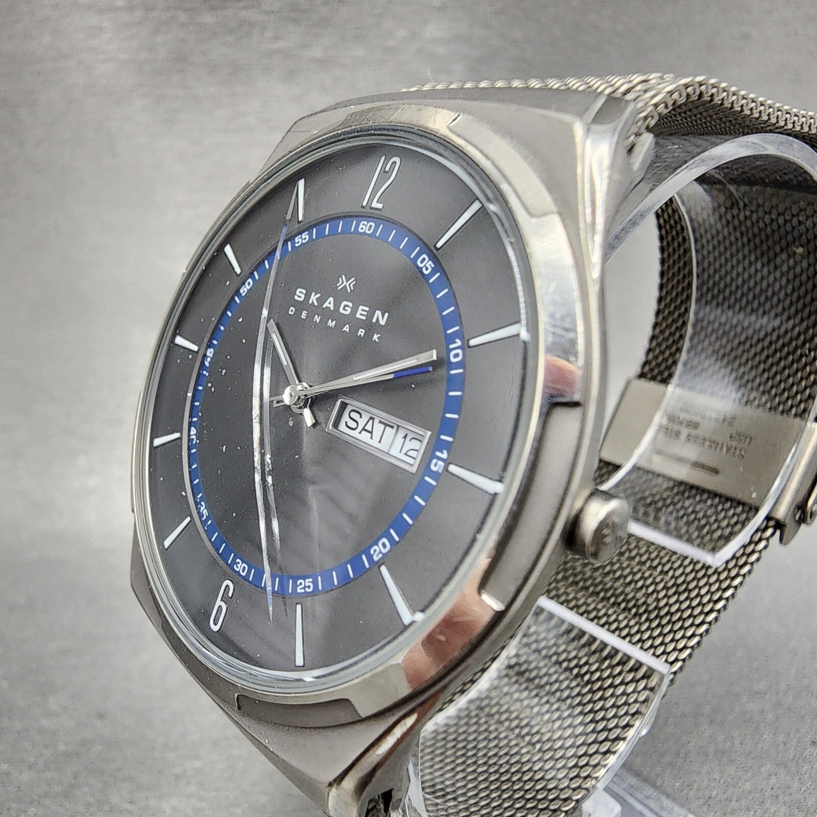 Skagen Melbye Watch Men 40mm Gray Dial Titanium Daydate Round New Batt READ!!!!2