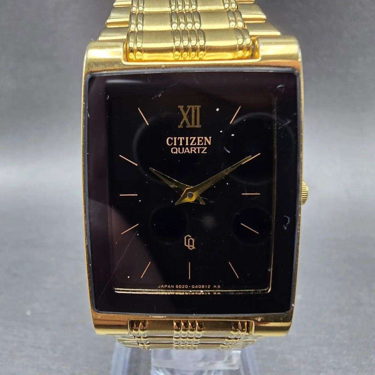 Citizen Tank Watch Men 25mm Black Dial Gold Tone Rectangle 1020-H14231 JP PARTS0