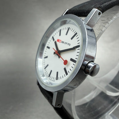 Mondaine Watch Women 26mm White Dial Silver Tone Round Leather New Battery2
