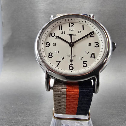 Timex Weekender Watch Men 38mm White Dial Silver Round New Battery TW2R104005