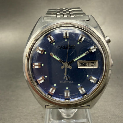 Orient Hi Ace Watch Men 38mm Blue Dial Steel Daydate Round Automatic Runs VTG0