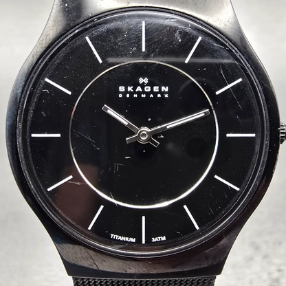 Skagen Watch Men 34mm Black Dial Black Tone Titanium Round 233LTMB New Battery1