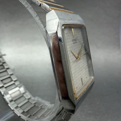 Seiko Tank Watch Men 26mm Silver Dial Two Tone Rectangle 5p31-5a69 New Battery3