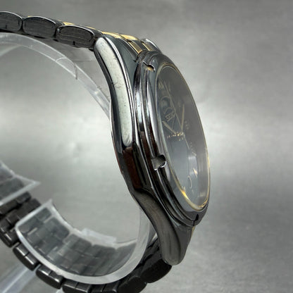 Seiko Watch Men 35mm Black Dial Black & Gold Tone Daydate V733-6C49 New Battery23