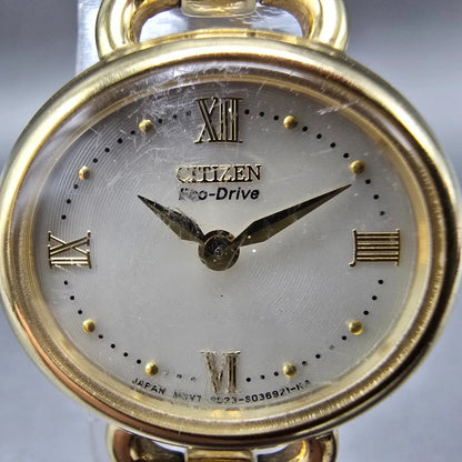 Citizen Eco-Drive Watch Women 23mm Champagne Dial Gold Oval B023-S021995 Works1