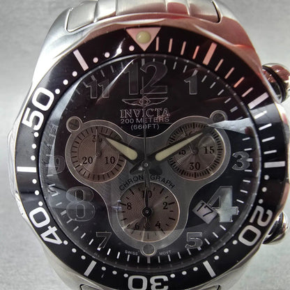 Invicta Pro Diver Chronograph Watch Men 45mm Black Dial Silver Tone Date New Bat1