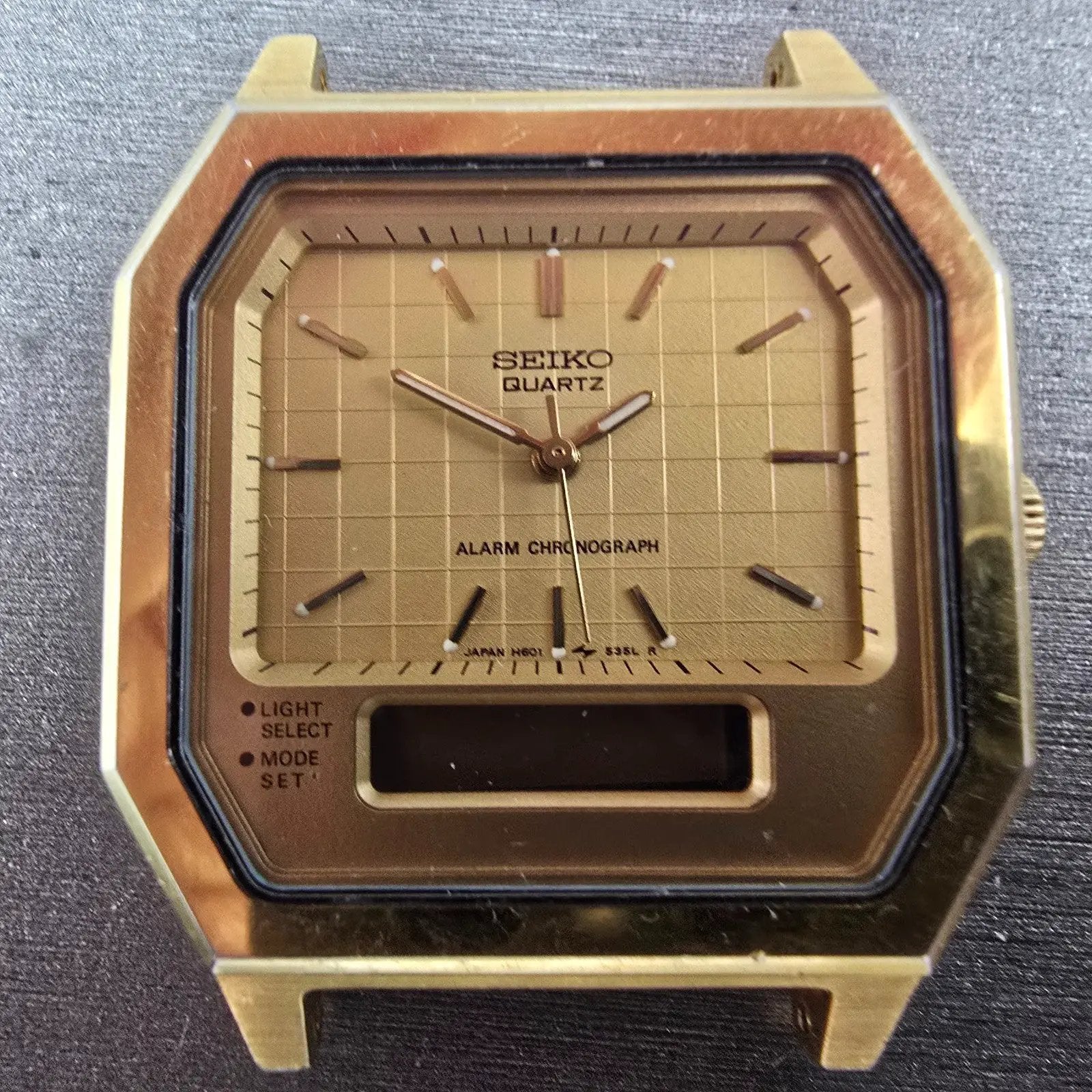 Seiko Analog Digital Watch Men 33mm Gold Dial Gold Tone Rectangle H601-5389 PART2