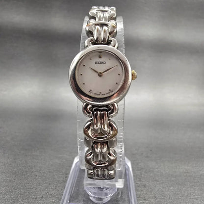 Seiko Watch Women 19mm White Dial Silver Two Round 1N00-1A39 New Battery VTG5
