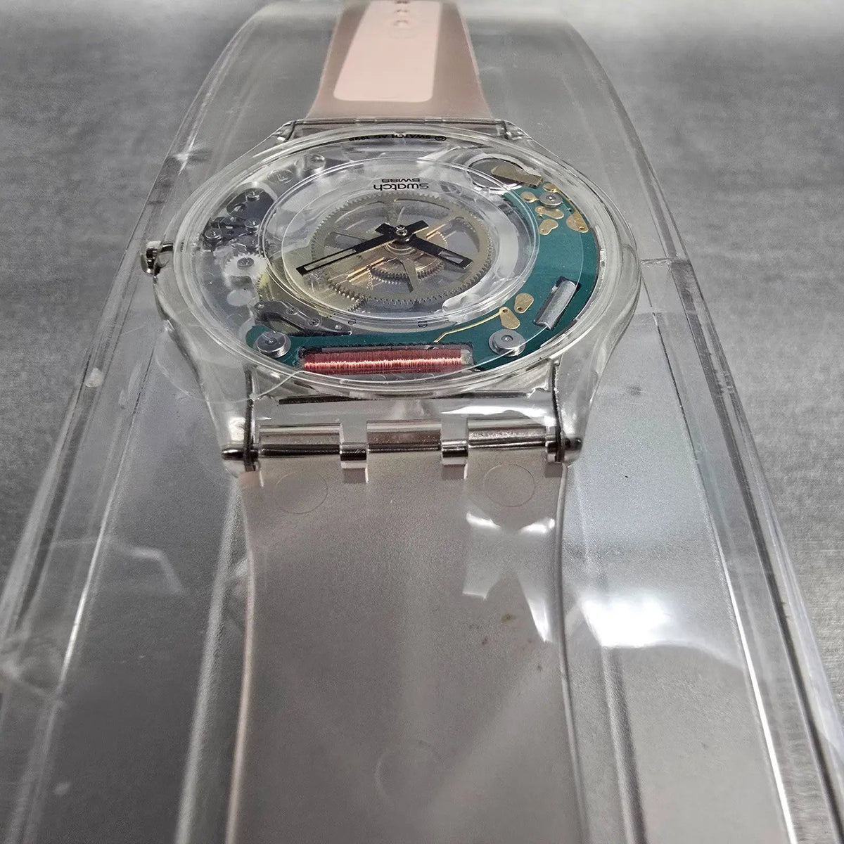 Swatch Jelly Skin Watch Men 34mm Skeleton Dial Clear Case SFK100 New Battery NOS7