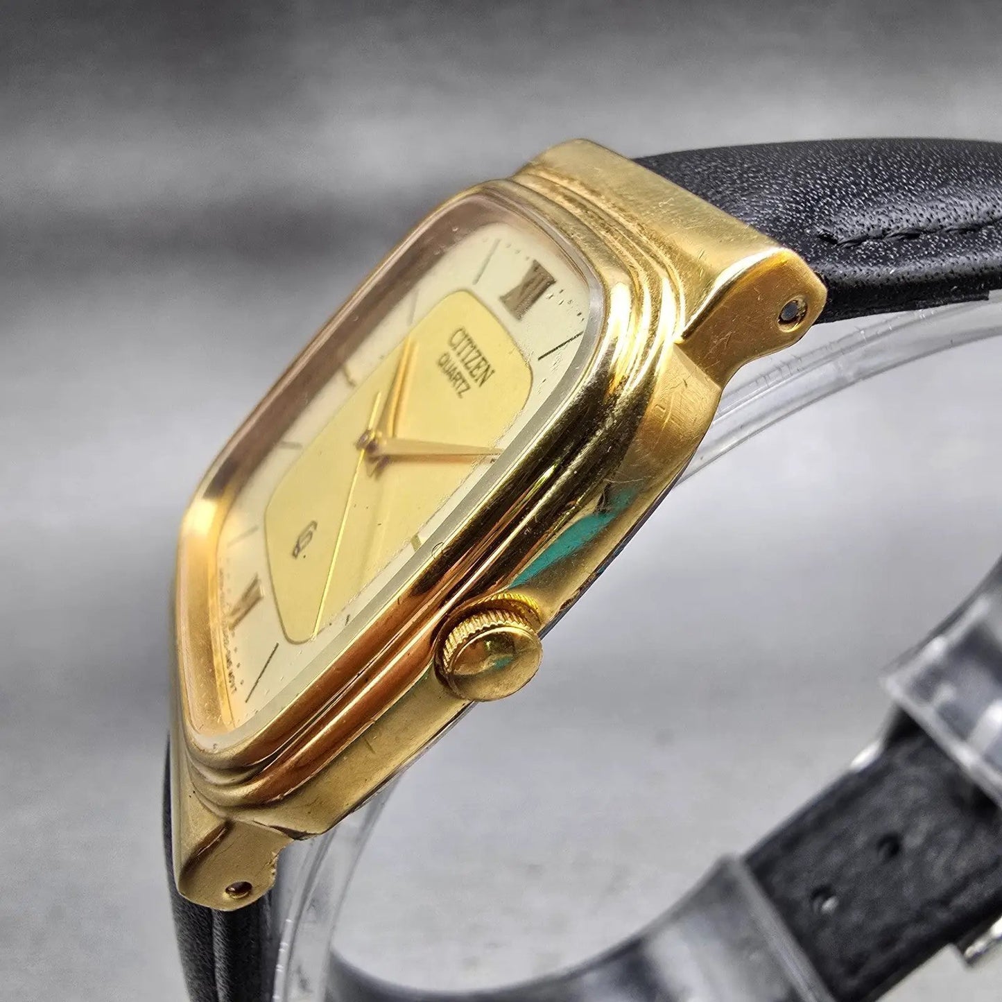 Citizen CQ Watch Men 27mm Gold Dial Gold Tone Rectangle 6031-S23691 New Battery2