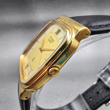 Citizen CQ Watch Men 27mm Gold Dial Gold Tone Rectangle 6031-S23691 New Battery2