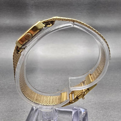 Seiko Watch Women 17mm Gold Dial Gold Tone Rectangle 1400-8089 New Battery VTG6