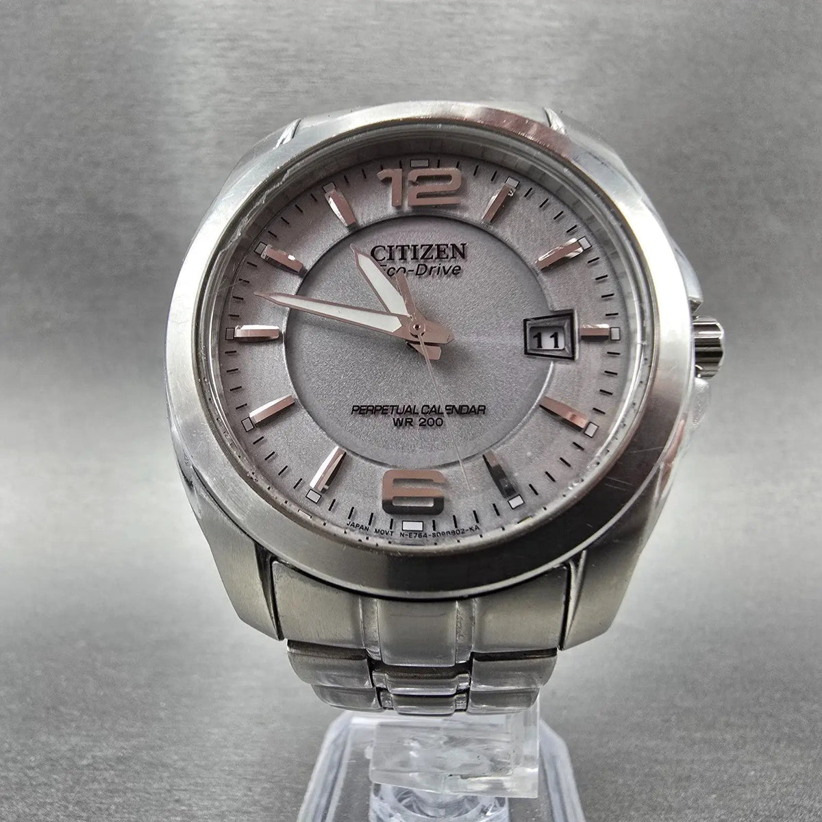 Citizen Eco-Drive Watch Men 40mm Gray Dial Steel Perpetual Calendar BL1220-56A5