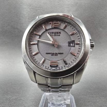 Citizen Eco-Drive Watch Men 40mm Gray Dial Steel Perpetual Calendar BL1220-56A5