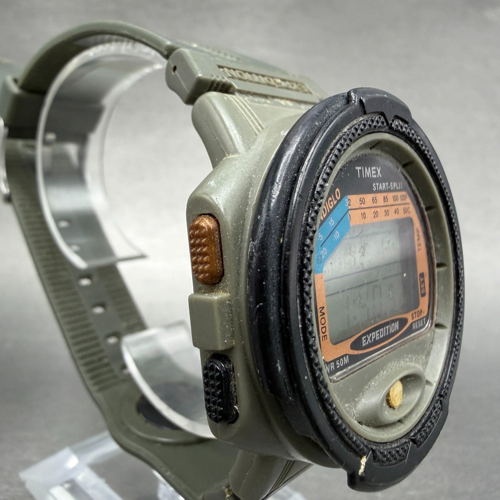 Timex Expedition Watch Men 44mm Digital Green Tone Alarm Chrono New Battery VTG3
