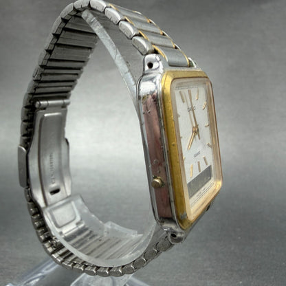 Casio AQ-703 Watch Unisex 27mm White Dial Two Tone Alarm Rectangle new battery3