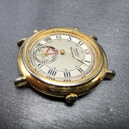 Seiko Chronograph Watch Men 35mm Champagne Dial Gold Tone 8m25-6009 NewBat READ!