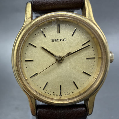 Seiko Watch Women 23mm Champagne Dial Gold Tone Round 2p21-0a9a New Battery1