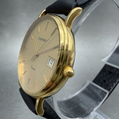 Tourneau Watch men 31mm Gold Dial Gold Tone Date Round 631051 New Battery2