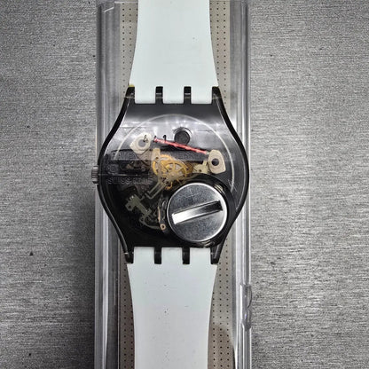 Swatch Le Poème Watch Men 34mm Silver Dial Black Case GM123 New Battery NOS8
